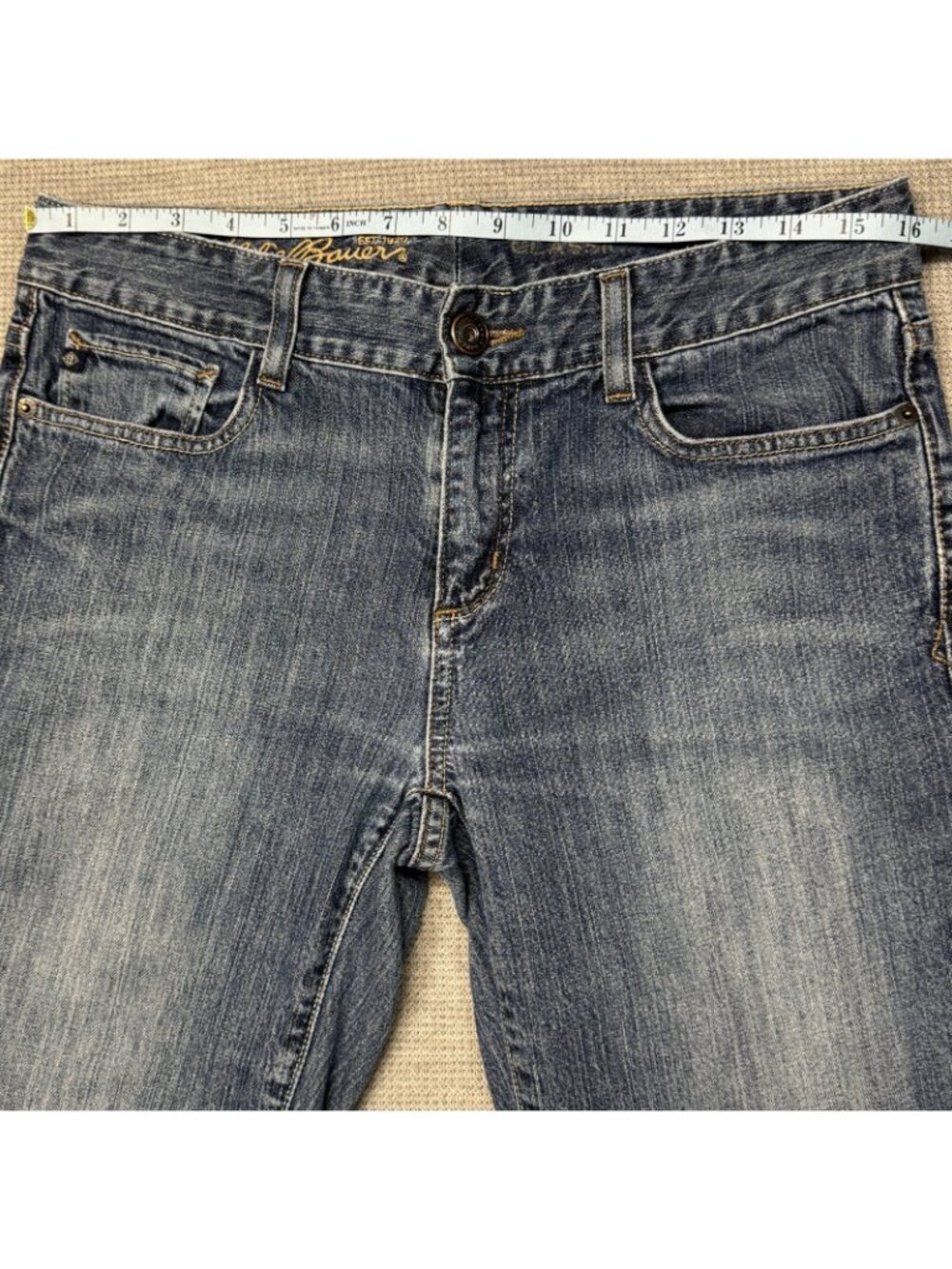 Eddie Bauer Bootcut Jeans Womens Size 8R Blue Denim Raw Cuffs Mid Rise Classic - Picture 9 of 13